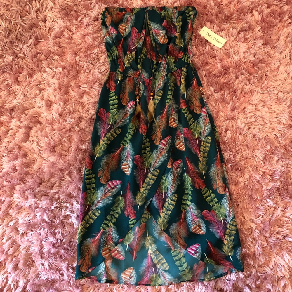 Green floral strapless dress